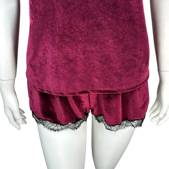 JASON WU Pajama Set Womens Size Small Camisole Shorts Velvet Lace Burgundy - Picture 3 of 10